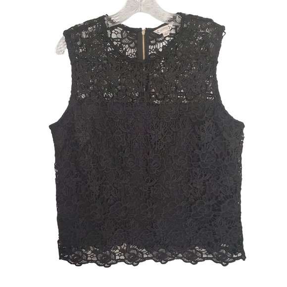 Nanette Lepore NWT Size L Top Blouse Floral Lace Overlay Sleeveless Lined Black - Picture 2 of 9